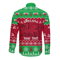 Personalised Wales Christmas Long Sleeve Button Shirt Nadolig Llawen Cymru Unique Version - Wonder Print Shop