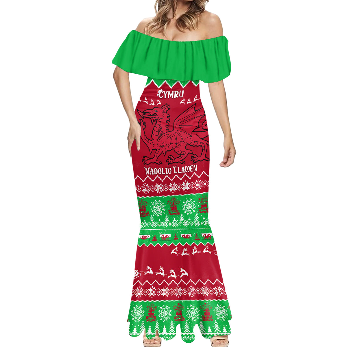Personalised Wales Christmas Mermaid Dress Nadolig Llawen Cymru Unique Version - Wonder Print Shop