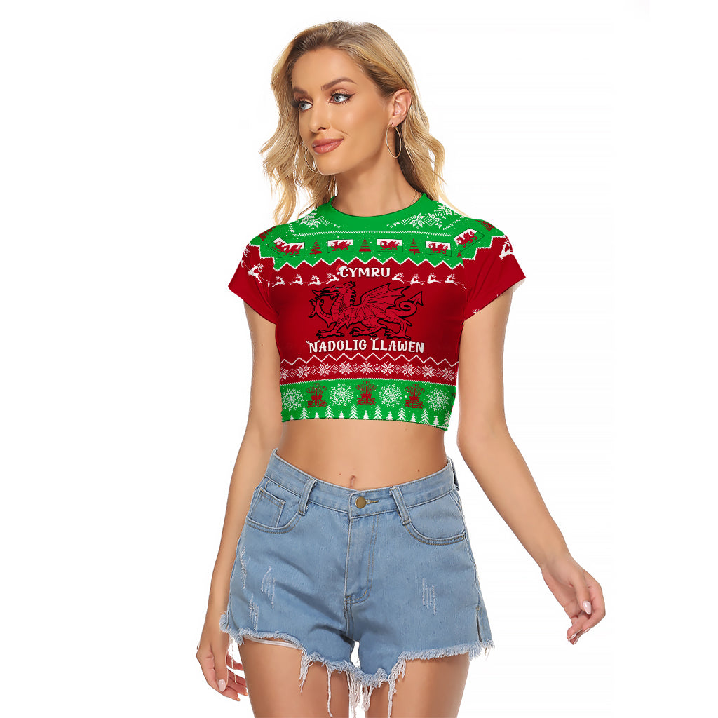 Personalised Wales Christmas Raglan Cropped T Shirt Nadolig Llawen Cymru Unique Version - Wonder Print Shop