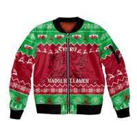 Personalised Wales Christmas Sleeve Zip Bomber Jacket Nadolig Llawen Cymru Unique Version - Wonder Print Shop