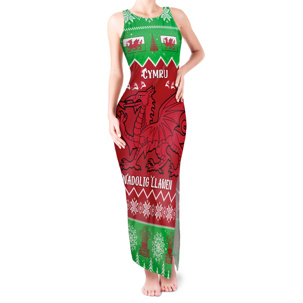 Personalised Wales Christmas Tank Maxi Dress Nadolig Llawen Cymru Unique Version - Wonder Print Shop