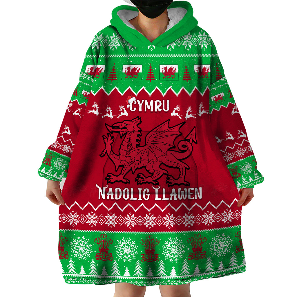 Personalised Wales Christmas Wearable Blanket Hoodie Nadolig Llawen Cymru Unique Version - Wonder Print Shop