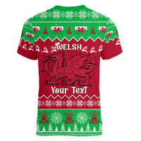 Personalised Wales Christmas Women V Neck T Shirt Nadolig Llawen Cymru Unique Version - Wonder Print Shop