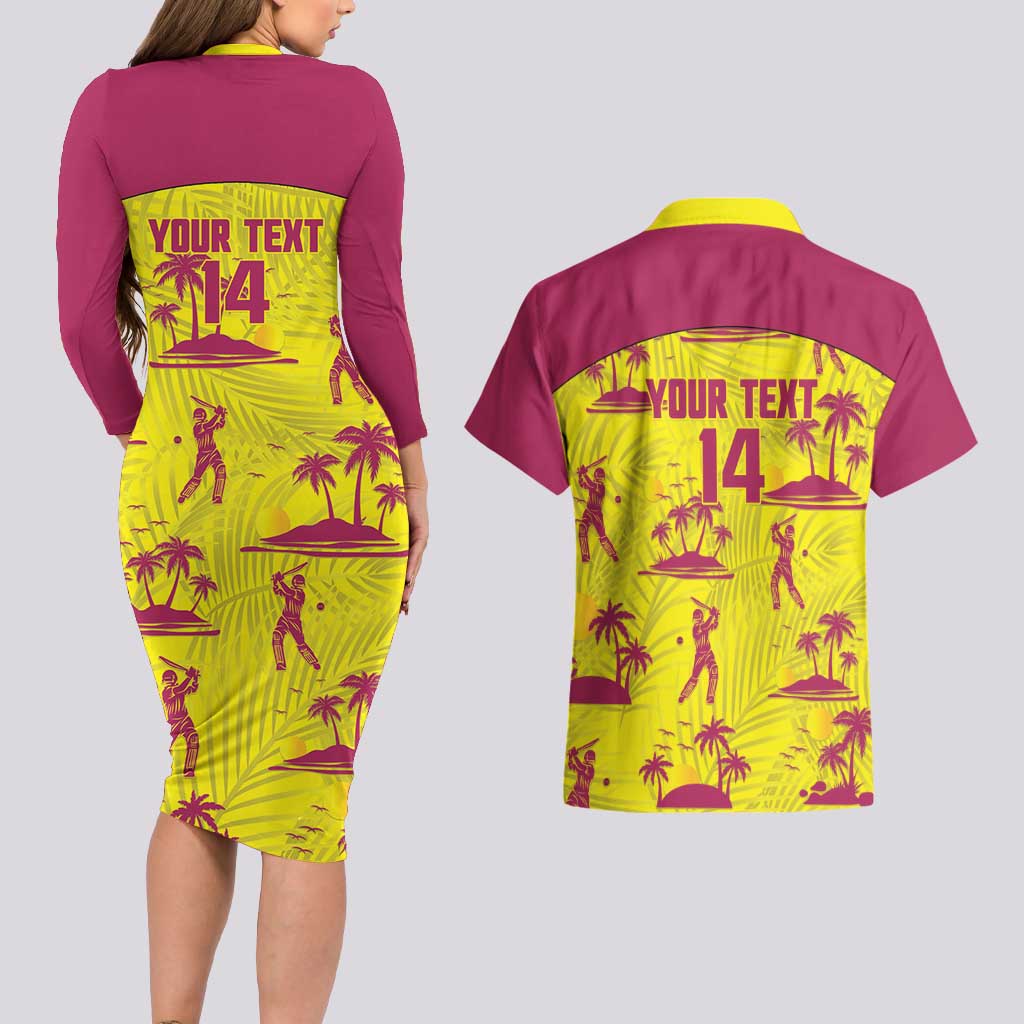 West Indies Cricket Custom Couples Matching Long Sleeve Bodycon Dress and Hawaiian Shirt Windies Palm Tree Tropical Style - Wonder Print Shop