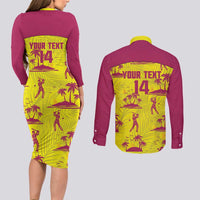 West Indies Cricket Custom Couples Matching Long Sleeve Bodycon Dress and Long Sleeve Button Shirt Windies Palm Tree Tropical Style - Wonder Print Shop