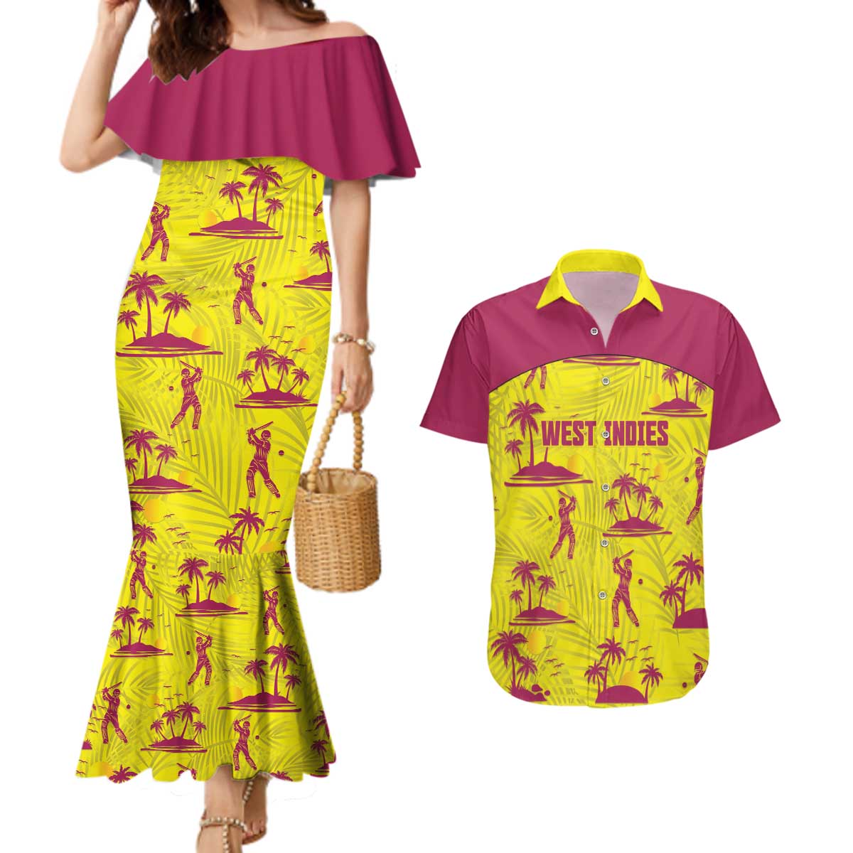 West Indies Cricket Custom Couples Matching Mermaid Dress and Hawaiian Shirt Windies Palm Tree Tropical Style - Wonder Print Shop
