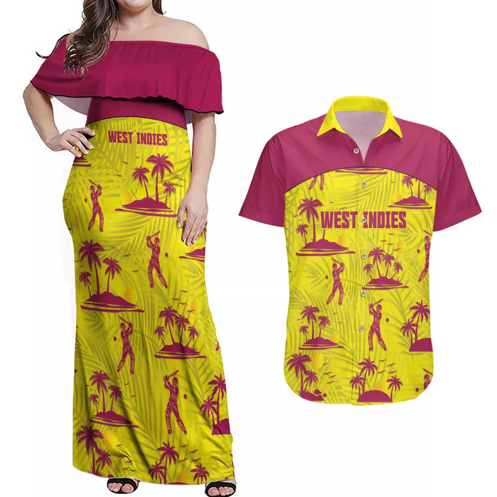 West Indies Cricket Custom Couples Matching Off Shoulder Maxi Dress and Hawaiian Shirt Windies Palm Tree Tropical Style - Wonder Print Shop