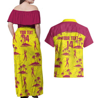 West Indies Cricket Custom Couples Matching Off Shoulder Maxi Dress and Hawaiian Shirt Windies Palm Tree Tropical Style - Wonder Print Shop