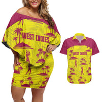 West Indies Cricket Custom Couples Matching Off Shoulder Short Dress and Hawaiian Shirt Windies Palm Tree Tropical Style - Wonder Print Shop