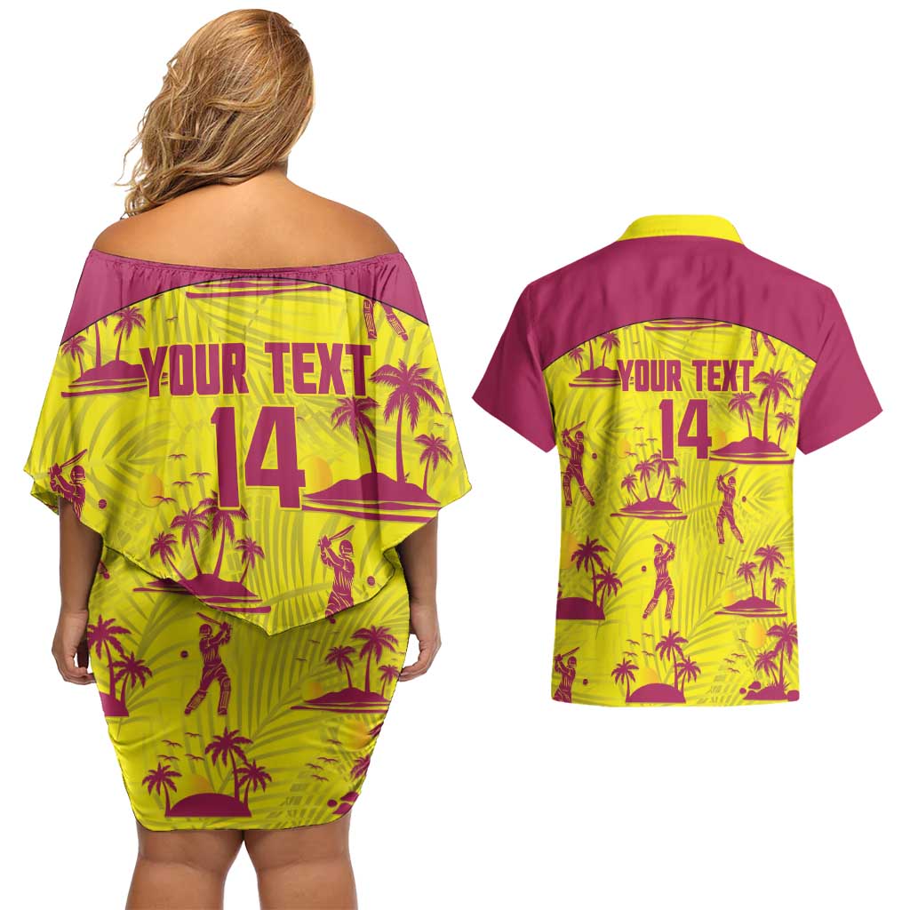 West Indies Cricket Custom Couples Matching Off Shoulder Short Dress and Hawaiian Shirt Windies Palm Tree Tropical Style - Wonder Print Shop