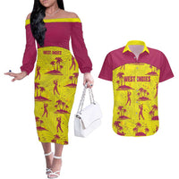 West Indies Cricket Custom Couples Matching Off The Shoulder Long Sleeve Dress and Hawaiian Shirt Windies Palm Tree Tropical Style - Wonder Print Shop