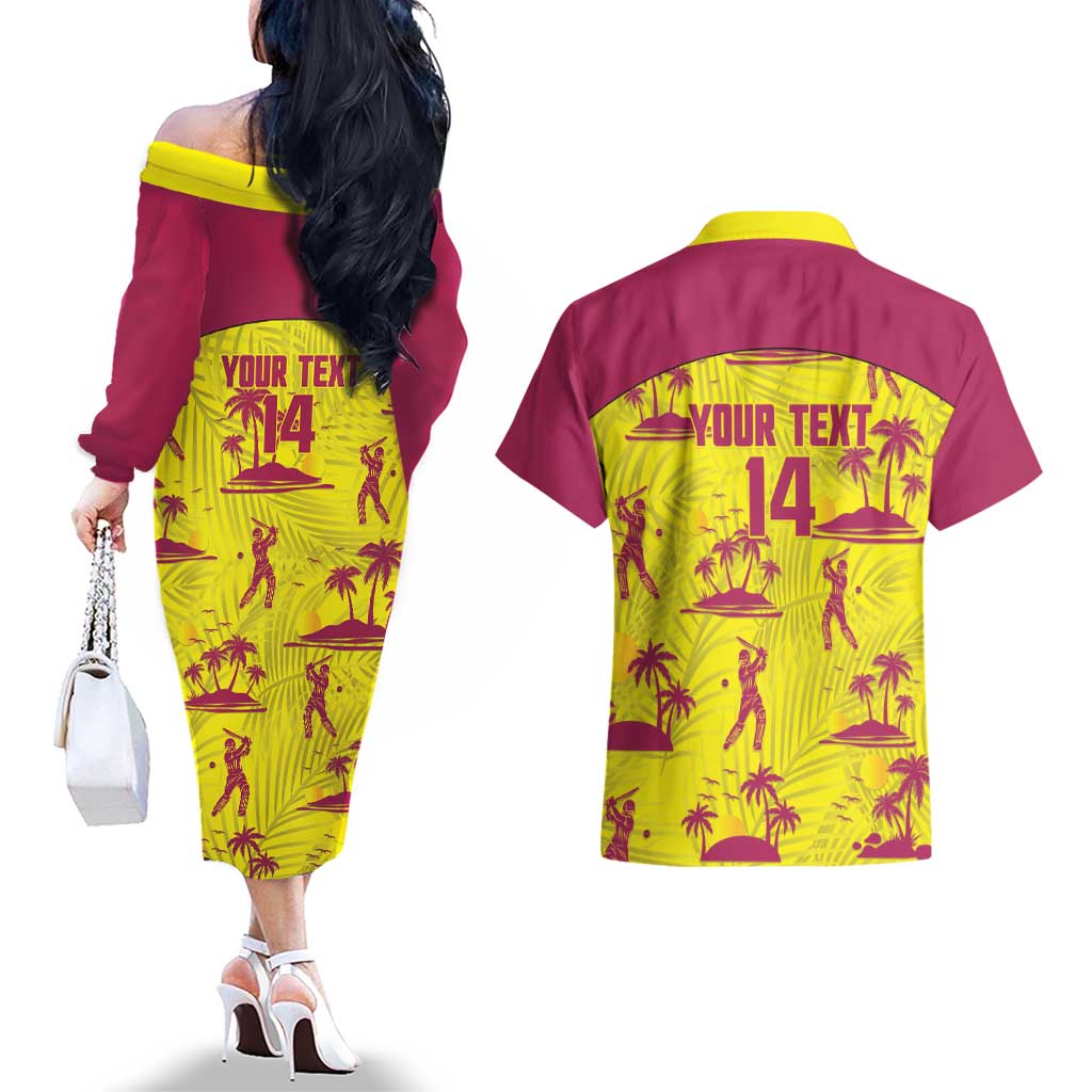 West Indies Cricket Custom Couples Matching Off The Shoulder Long Sleeve Dress and Hawaiian Shirt Windies Palm Tree Tropical Style - Wonder Print Shop