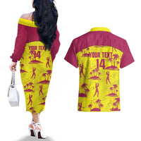 West Indies Cricket Custom Couples Matching Off The Shoulder Long Sleeve Dress and Hawaiian Shirt Windies Palm Tree Tropical Style - Wonder Print Shop