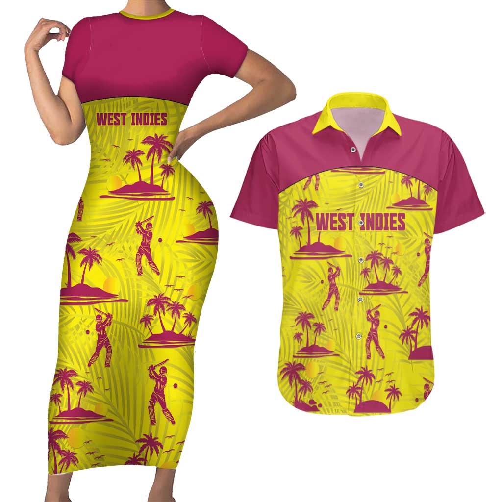 West Indies Cricket Custom Couples Matching Short Sleeve Bodycon Dress and Hawaiian Shirt Windies Palm Tree Tropical Style - Wonder Print Shop