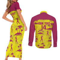 West Indies Cricket Custom Couples Matching Short Sleeve Bodycon Dress and Long Sleeve Button Shirt Windies Palm Tree Tropical Style - Wonder Print Shop