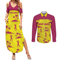 West Indies Cricket Custom Couples Matching Summer Maxi Dress and Long Sleeve Button Shirt Windies Palm Tree Tropical Style - Wonder Print Shop