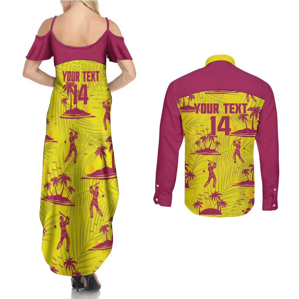 West Indies Cricket Custom Couples Matching Summer Maxi Dress and Long Sleeve Button Shirt Windies Palm Tree Tropical Style - Wonder Print Shop
