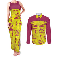 West Indies Cricket Custom Couples Matching Tank Maxi Dress and Long Sleeve Button Shirt Windies Palm Tree Tropical Style - Wonder Print Shop