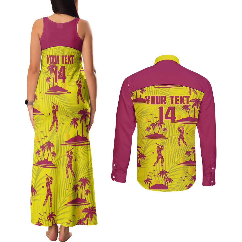 West Indies Cricket Custom Couples Matching Tank Maxi Dress and Long Sleeve Button Shirt Windies Palm Tree Tropical Style - Wonder Print Shop