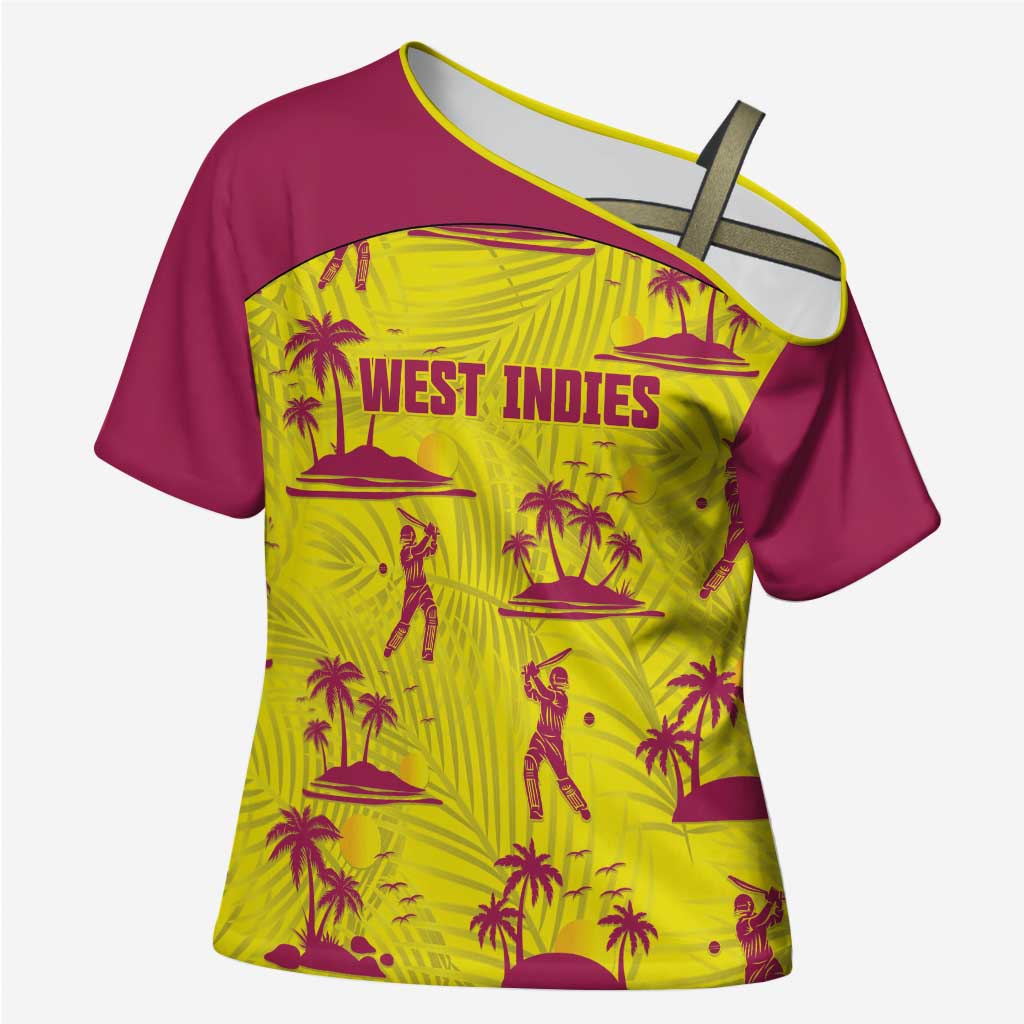 West Indies Cricket Custom Cross Shoulder Shirt Windies Palm Tree Tropical Style - Wonder Print Shop