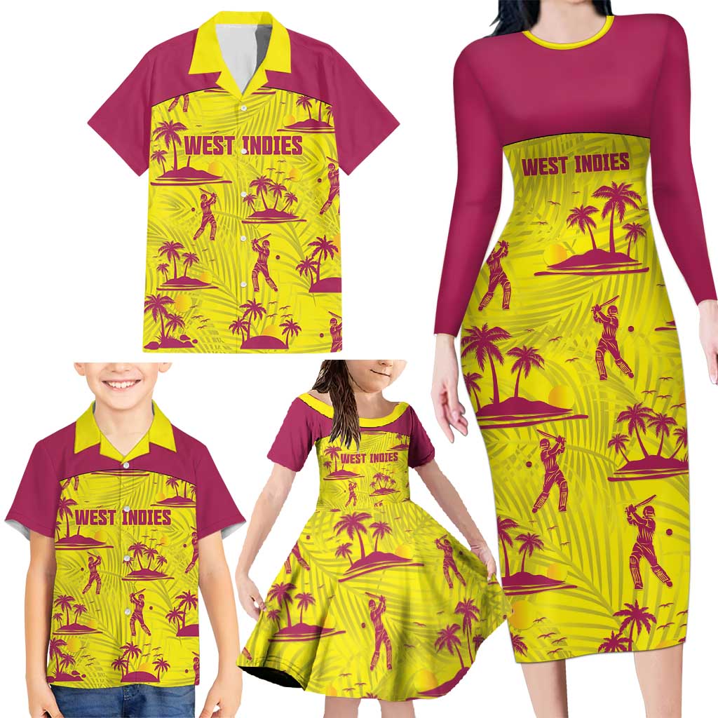 West Indies Cricket Custom Family Matching Long Sleeve Bodycon Dress and Hawaiian Shirt Windies Palm Tree Tropical Style - Wonder Print Shop