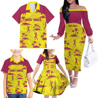 West Indies Cricket Custom Family Matching Off The Shoulder Long Sleeve Dress and Hawaiian Shirt Windies Palm Tree Tropical Style - Wonder Print Shop