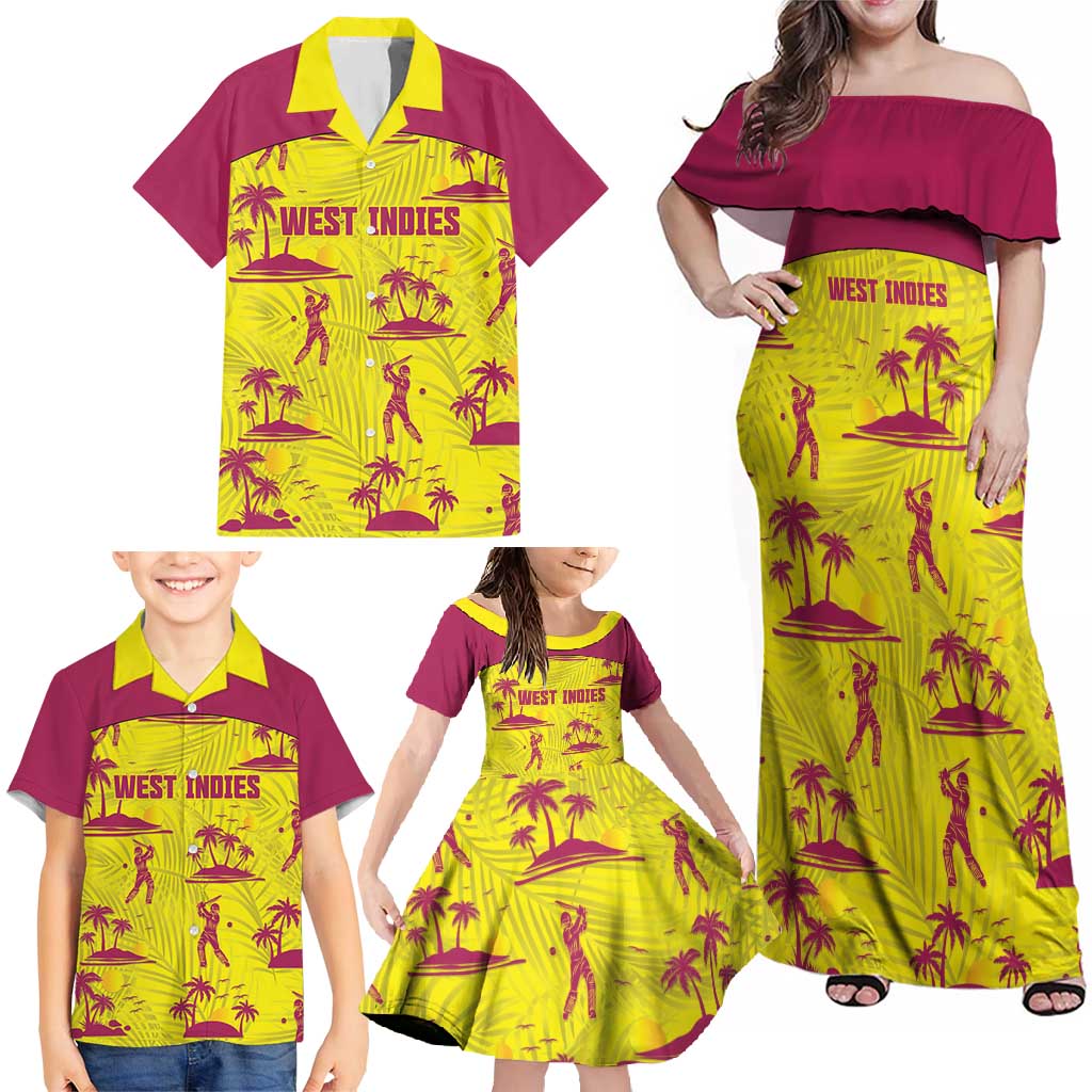 West Indies Cricket Custom Family Matching Off Shoulder Maxi Dress and Hawaiian Shirt Windies Palm Tree Tropical Style - Wonder Print Shop