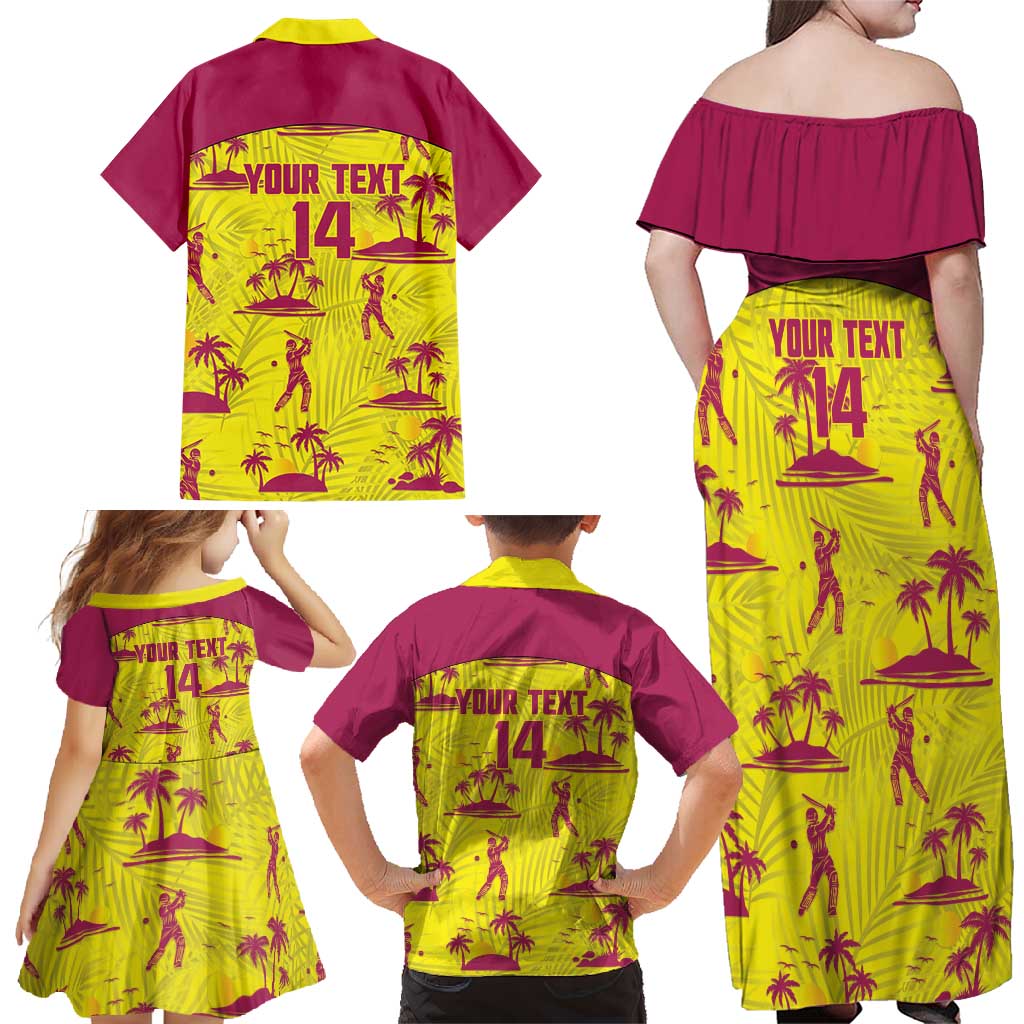 West Indies Cricket Custom Family Matching Off Shoulder Maxi Dress and Hawaiian Shirt Windies Palm Tree Tropical Style - Wonder Print Shop