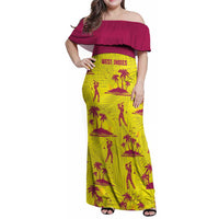 West Indies Cricket Custom Family Matching Off Shoulder Maxi Dress and Hawaiian Shirt Windies Palm Tree Tropical Style - Wonder Print Shop