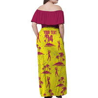 West Indies Cricket Custom Family Matching Off Shoulder Maxi Dress and Hawaiian Shirt Windies Palm Tree Tropical Style - Wonder Print Shop