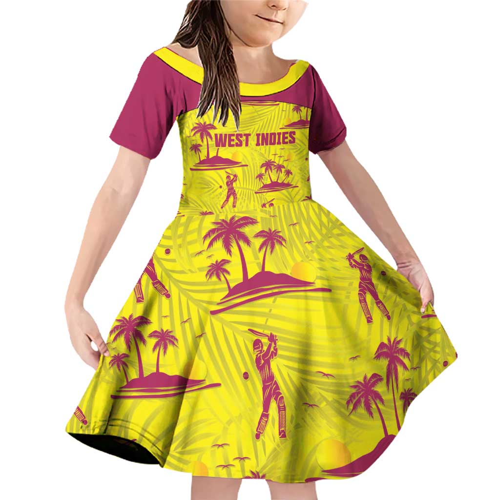 West Indies Cricket Custom Family Matching Off Shoulder Short Dress and Hawaiian Shirt Windies Palm Tree Tropical Style - Wonder Print Shop