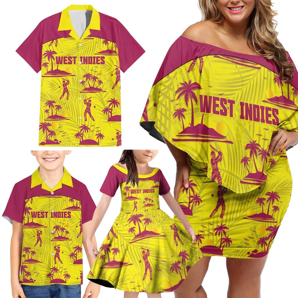 West Indies Cricket Custom Family Matching Off Shoulder Short Dress and Hawaiian Shirt Windies Palm Tree Tropical Style - Wonder Print Shop