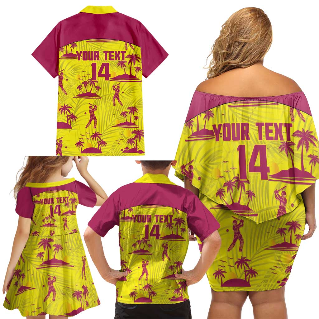 West Indies Cricket Custom Family Matching Off Shoulder Short Dress and Hawaiian Shirt Windies Palm Tree Tropical Style - Wonder Print Shop
