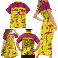 West Indies Cricket Custom Family Matching Short Sleeve Bodycon Dress and Hawaiian Shirt Windies Palm Tree Tropical Style - Wonder Print Shop