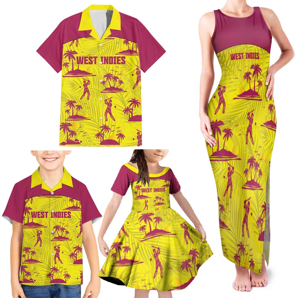 West Indies Cricket Custom Family Matching Tank Maxi Dress and Hawaiian Shirt Windies Palm Tree Tropical Style - Wonder Print Shop