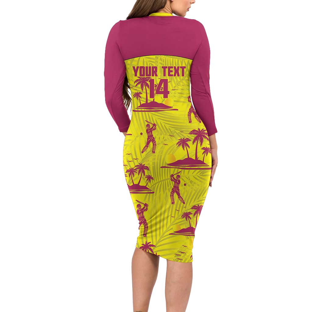 West Indies Cricket Custom Long Sleeve Bodycon Dress Windies Palm Tree Tropical Style - Wonder Print Shop