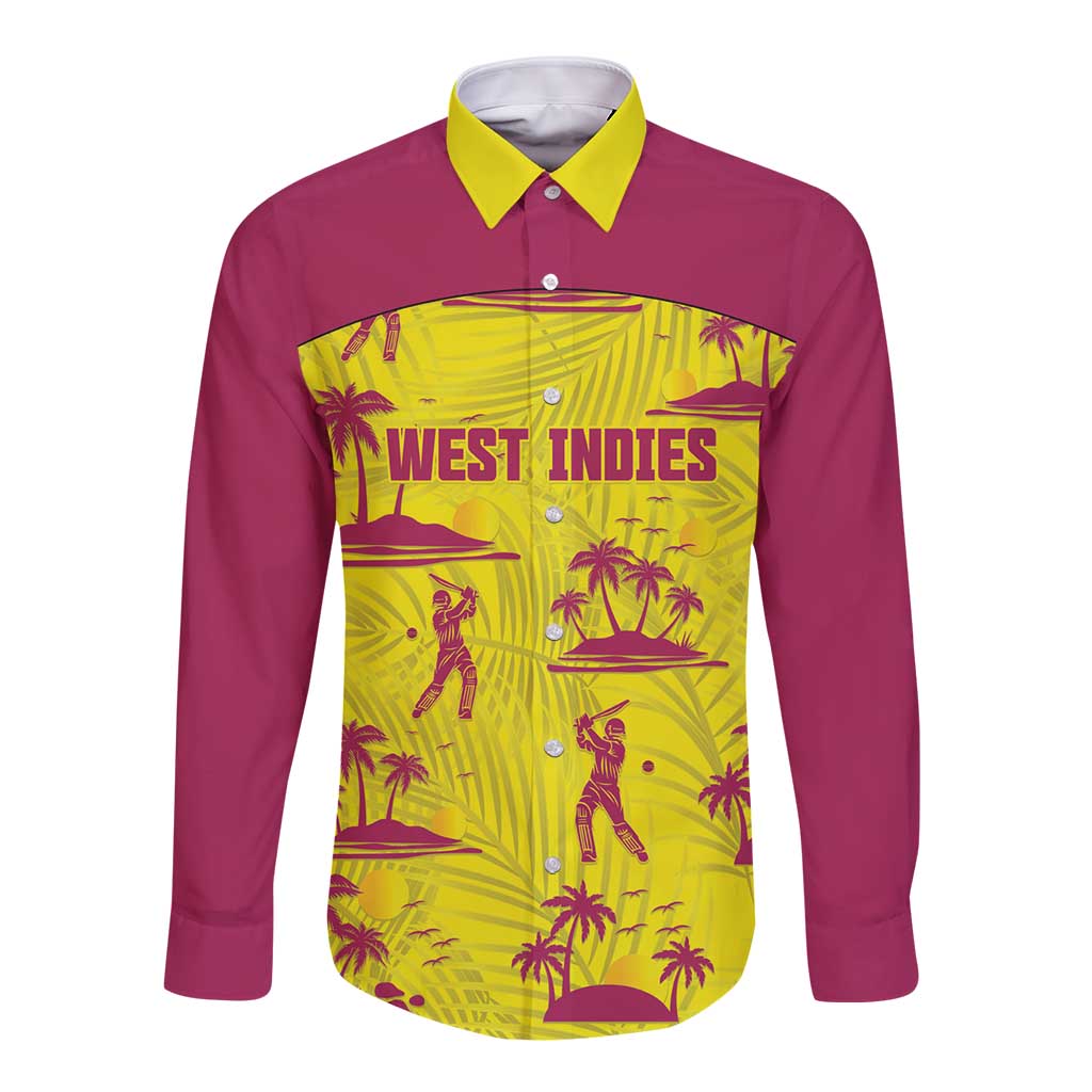 West Indies Cricket Custom Long Sleeve Button Shirt Windies Palm Tree Tropical Style - Wonder Print Shop