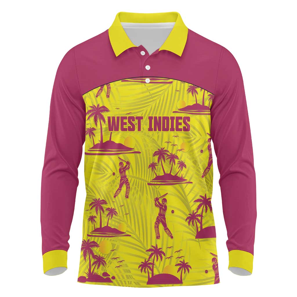 West Indies Cricket Custom Long Sleeve Polo Shirt Windies Palm Tree Tropical Style - Wonder Print Shop