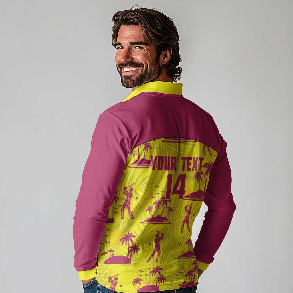 West Indies Cricket Custom Long Sleeve Polo Shirt Windies Palm Tree Tropical Style - Wonder Print Shop