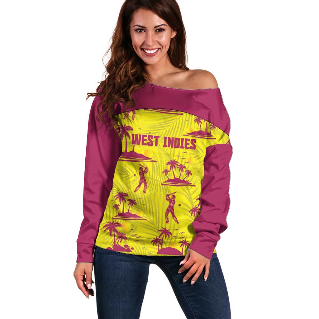 West Indies Cricket Custom Off Shoulder Sweater Windies Palm Tree Tropical Style - Wonder Print Shop