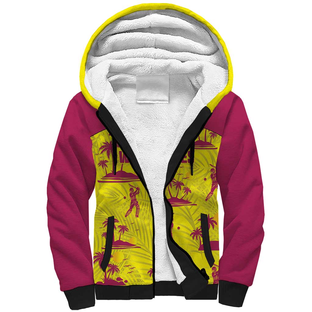 West Indies Cricket Custom Sherpa Hoodie Windies Palm Tree Tropical Style - Wonder Print Shop