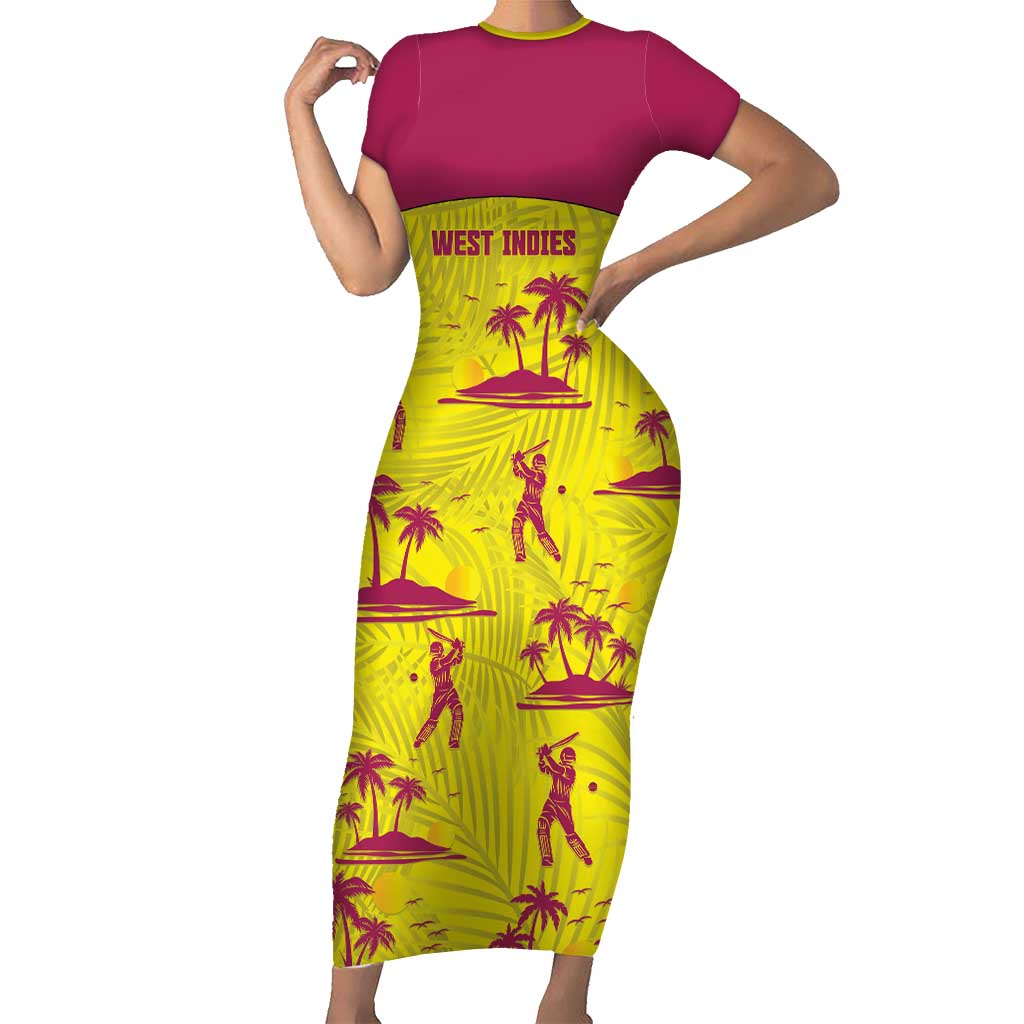 West Indies Cricket Custom Short Sleeve Bodycon Dress Windies Palm Tree Tropical Style - Wonder Print Shop