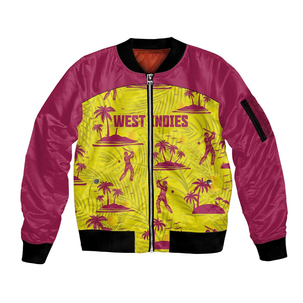 West Indies Cricket Custom Sleeve Zip Bomber Jacket Windies Palm Tree Tropical Style - Wonder Print Shop