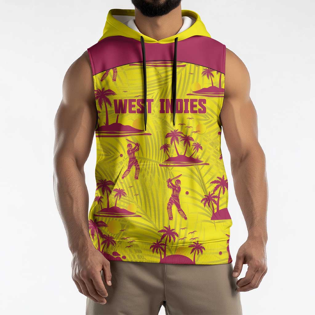 West Indies Cricket Custom Sleeveless Hoodie Windies Palm Tree Tropical Style - Wonder Print Shop