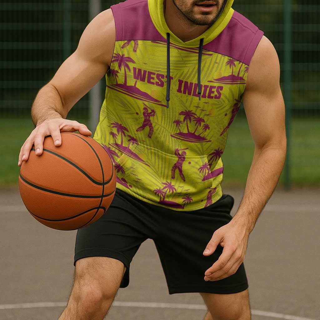 West Indies Cricket Custom Sleeveless Hoodie Windies Palm Tree Tropical Style - Wonder Print Shop
