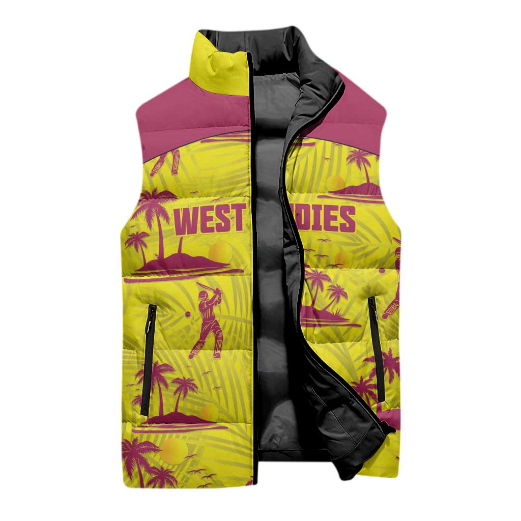 West Indies Cricket Custom Sleeveless Puffer Jacket Windies Palm Tree Tropical Style - Wonder Print Shop