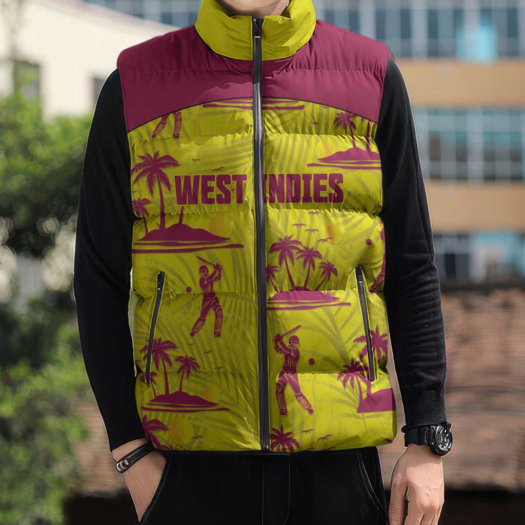 West Indies Cricket Custom Sleeveless Puffer Jacket Windies Palm Tree Tropical Style - Wonder Print Shop