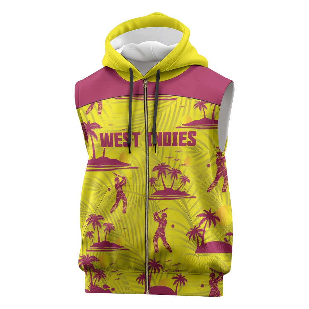 West Indies Cricket Custom Sleeveless Zip Hoodie Windies Palm Tree Tropical Style - Wonder Print Shop