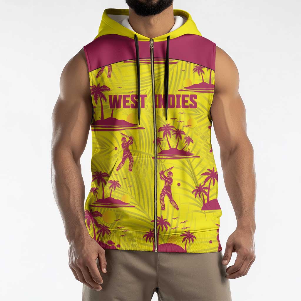 West Indies Cricket Custom Sleeveless Zip Hoodie Windies Palm Tree Tropical Style - Wonder Print Shop