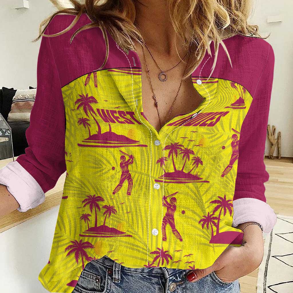 West Indies Cricket Custom Women Casual Shirt Windies Palm Tree Tropical Style - Wonder Print Shop